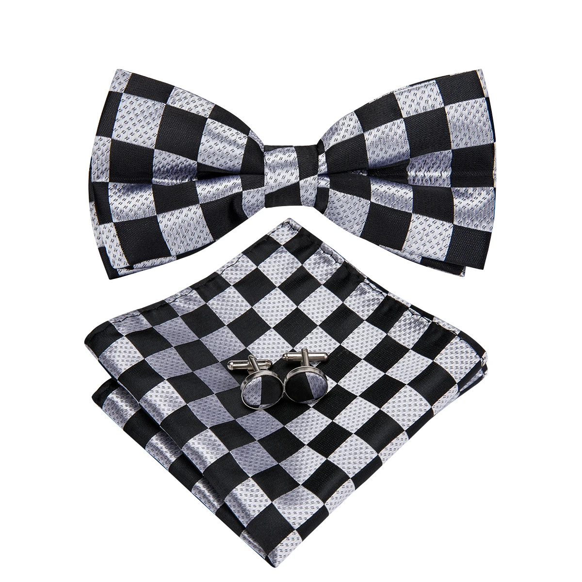 Hi-Tie Brand Silk Mens Bowtie Hanky Cufflinks Set Black Red Blue Gold Green White Pre-tied Butterfly Knot Bow Tie Wedding Work