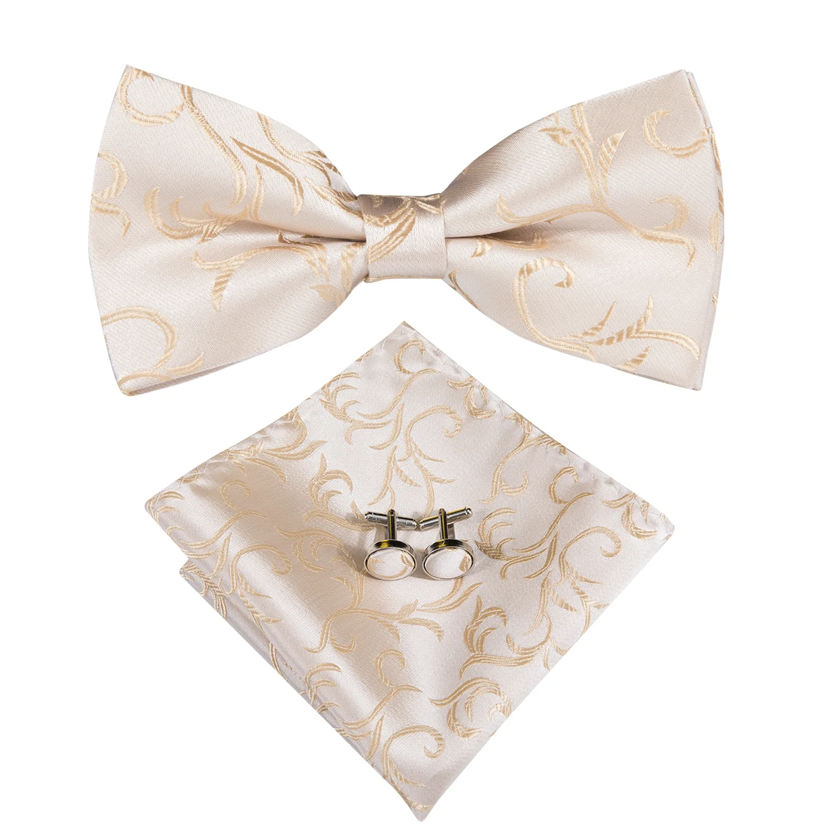 Hi-Tie Brand Silk Mens Bowtie Hanky Cufflinks Set Black Red Blue Gold Green White Pre-tied Butterfly Knot Bow Tie Wedding Work
