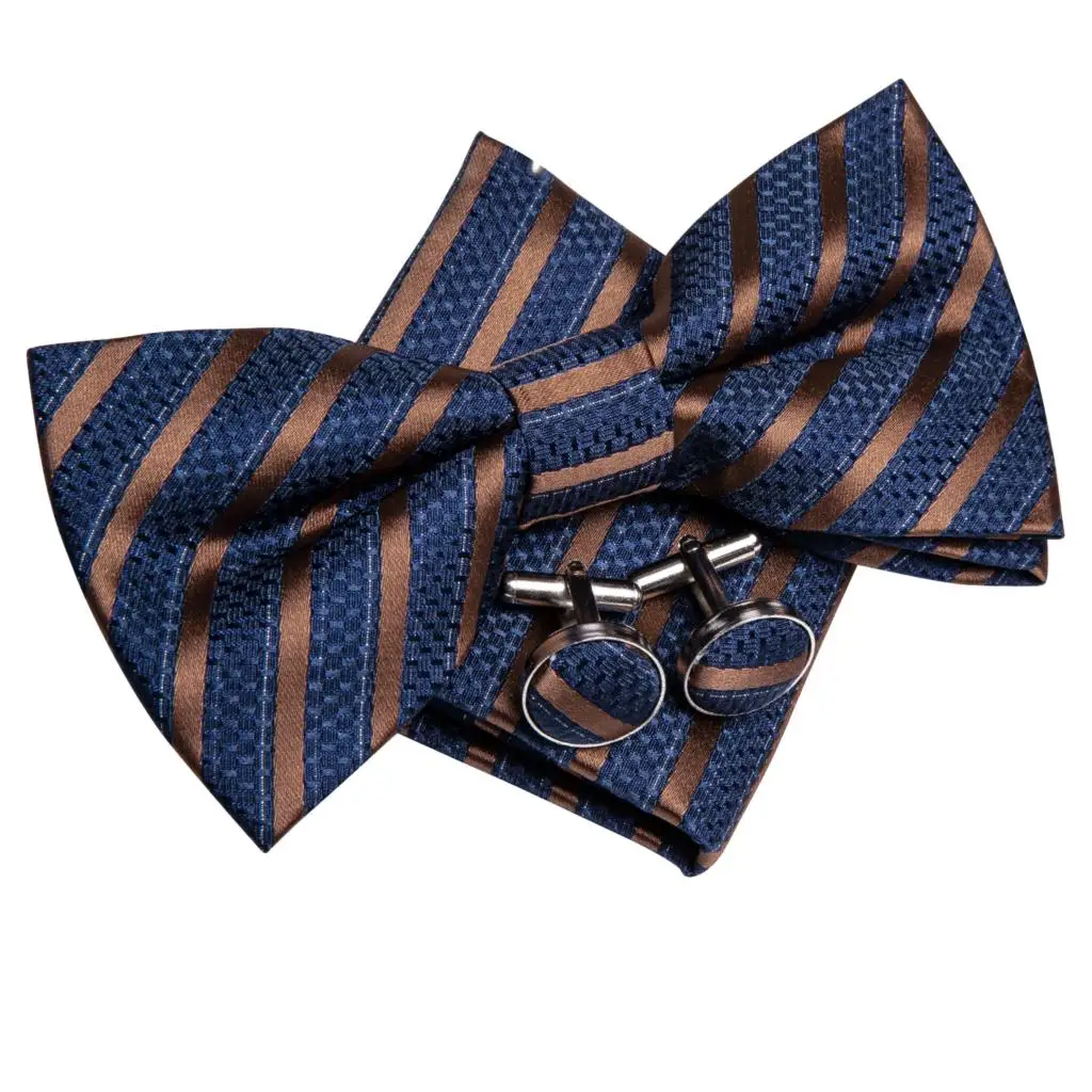 Hi-Tie Brand Silk Mens Bowtie Hanky Cufflinks Set Black Red Blue Gold Green White Pre-tied Butterfly Knot Bow Tie Wedding Work