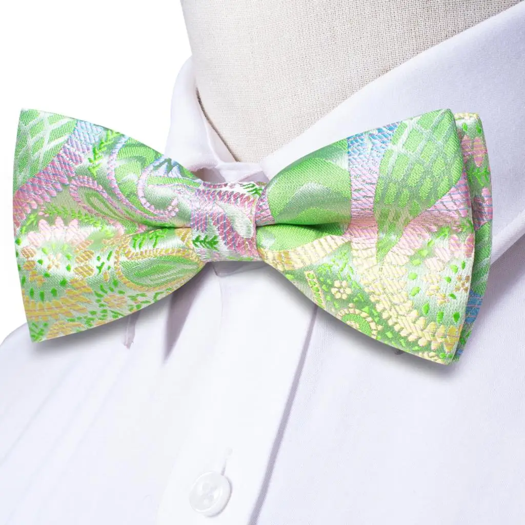 Hi-Tie Brand Silk Mens Bowtie Hanky Cufflinks Set Black Red Blue Gold Green White Pre-tied Butterfly Knot Bow Tie Wedding Work