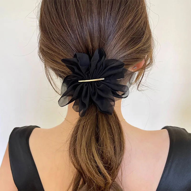 Big Spring Hair Claw Clips Women Metal Chiffon Flowers Ponytail Holder Hairpin Barrettes Fashion Girls Hair Accessories Hairgrip