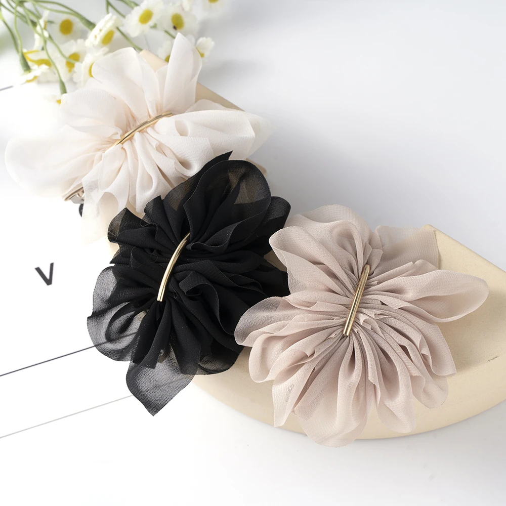 Big Spring Hair Claw Clips Women Metal Chiffon Flowers Ponytail Holder Hairpin Barrettes Fashion Girls Hair Accessories Hairgrip