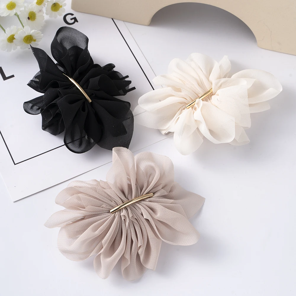 Big Spring Hair Claw Clips Women Metal Chiffon Flowers Ponytail Holder Hairpin Barrettes Fashion Girls Hair Accessories Hairgrip