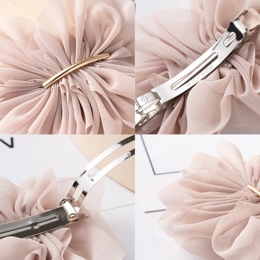 Big Spring Hair Claw Clips Women Metal Chiffon Flowers Ponytail Holder Hairpin Barrettes Fashion Girls Hair Accessories Hairgrip
