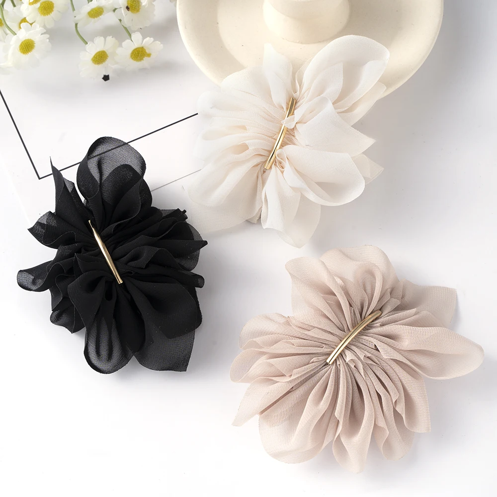 Big Spring Hair Claw Clips Women Metal Chiffon Flowers Ponytail Holder Hairpin Barrettes Fashion Girls Hair Accessories Hairgrip