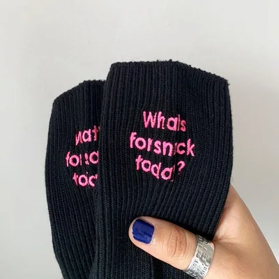 Funny Embroidery Letter Cotton Socks Korean Whats for Snack Today Japan Designer Socks Thread Couple Mid-tube Sock for Men Women