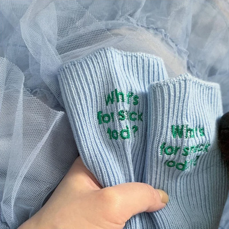 Funny Embroidery Letter Cotton Socks Korean Whats for Snack Today Japan Designer Socks Thread Couple Mid-tube Sock for Men Women