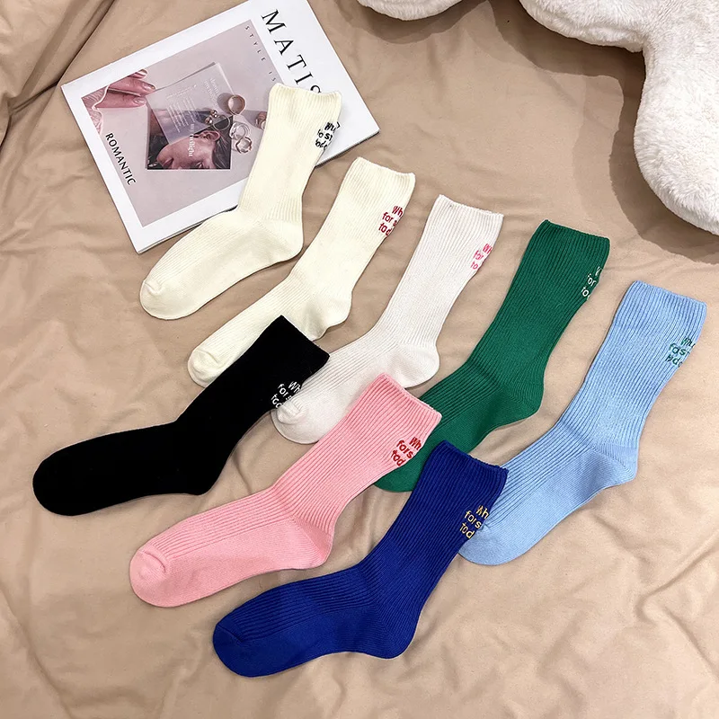 Funny Embroidery Letter Cotton Socks Korean Whats for Snack Today Japan Designer Socks Thread Couple Mid-tube Sock for Men Women