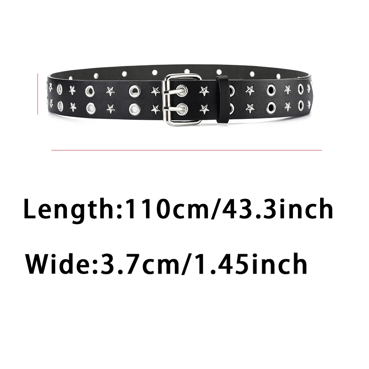 Pentagonal Star Rivet Women's Belt Double Row Needle Buckle Fashion Men's Belt Leather Belt Hip Hop Punk Rock Style Jeans Belt