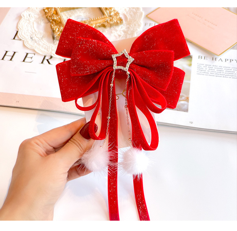 Red Golden Velvet Bow Hair Ornament Baby Hair Circles Pins Christmas New Year Korean Accessories Hair Clips for Women Girls 1pcs