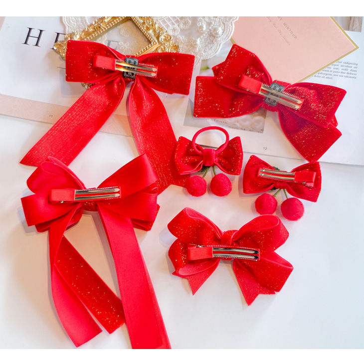 Red Golden Velvet Bow Hair Ornament Baby Hair Circles Pins Christmas New Year Korean Accessories Hair Clips for Women Girls 1pcs