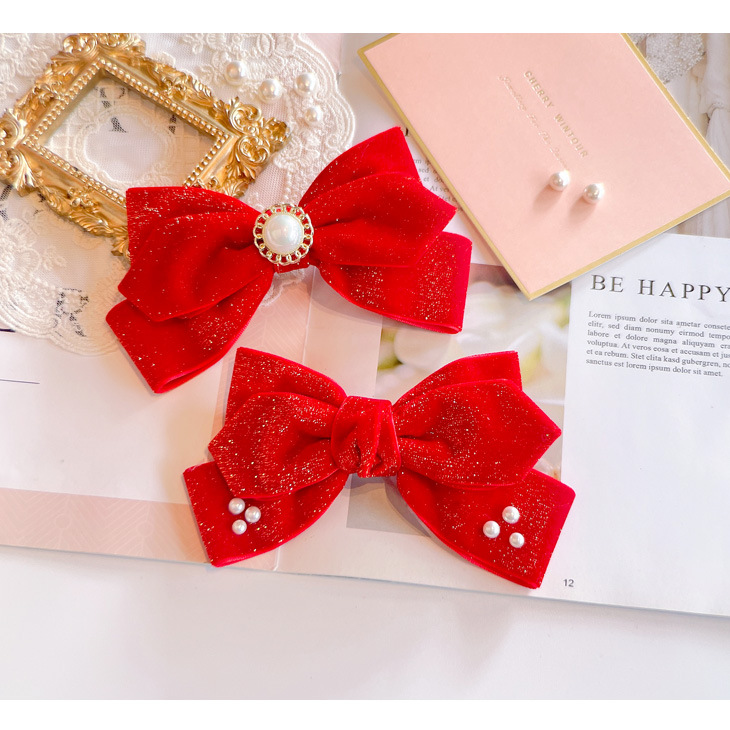 Red Golden Velvet Bow Hair Ornament Baby Hair Circles Pins Christmas New Year Korean Accessories Hair Clips for Women Girls 1pcs