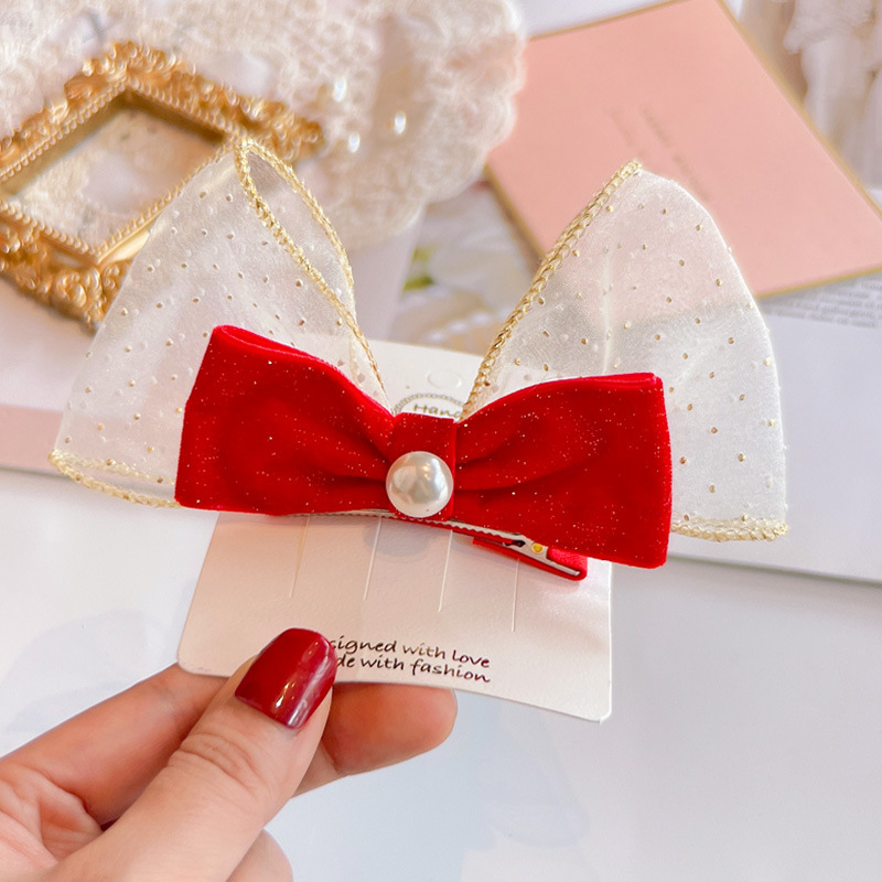 Red Golden Velvet Bow Hair Ornament Baby Hair Circles Pins Christmas New Year Korean Accessories Hair Clips for Women Girls 1pcs