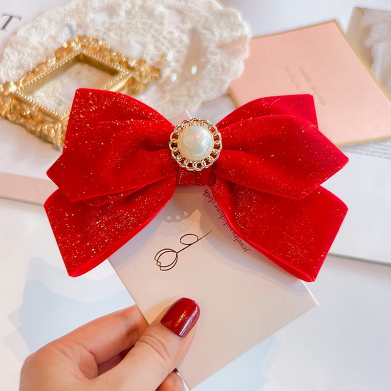 Red Golden Velvet Bow Hair Ornament Baby Hair Circles Pins Christmas New Year Korean Accessories Hair Clips for Women Girls 1pcs