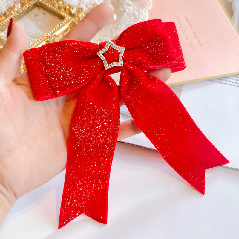 Red Golden Velvet Bow Hair Ornament Baby Hair Circles Pins Christmas New Year Korean Accessories Hair Clips for Women Girls 1pcs