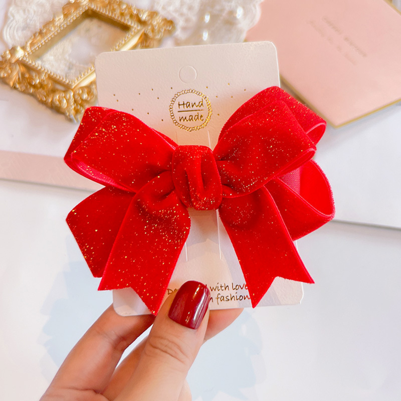 Red Golden Velvet Bow Hair Ornament Baby Hair Circles Pins Christmas New Year Korean Accessories Hair Clips for Women Girls 1pcs