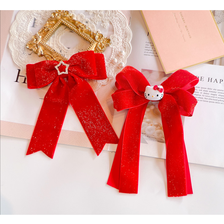 Red Golden Velvet Bow Hair Ornament Baby Hair Circles Pins Christmas New Year Korean Accessories Hair Clips for Women Girls 1pcs