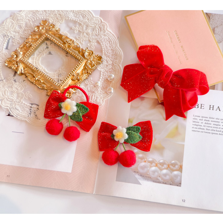 Red Golden Velvet Bow Hair Ornament Baby Hair Circles Pins Christmas New Year Korean Accessories Hair Clips for Women Girls 1pcs