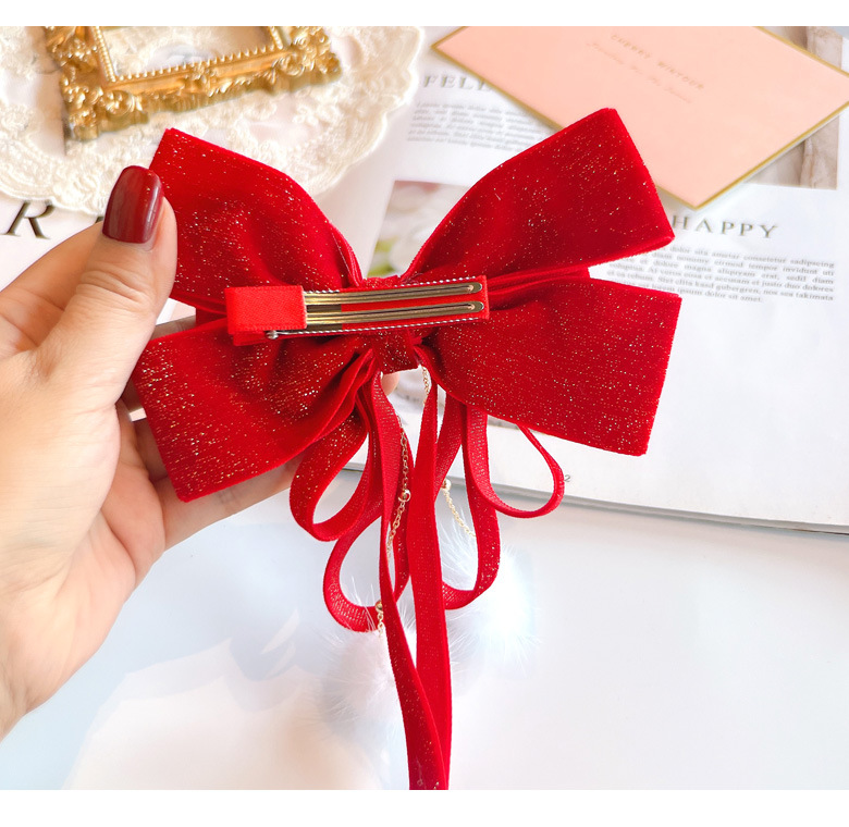 Red Golden Velvet Bow Hair Ornament Baby Hair Circles Pins Christmas New Year Korean Accessories Hair Clips for Women Girls 1pcs