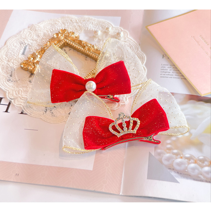 Red Golden Velvet Bow Hair Ornament Baby Hair Circles Pins Christmas New Year Korean Accessories Hair Clips for Women Girls 1pcs