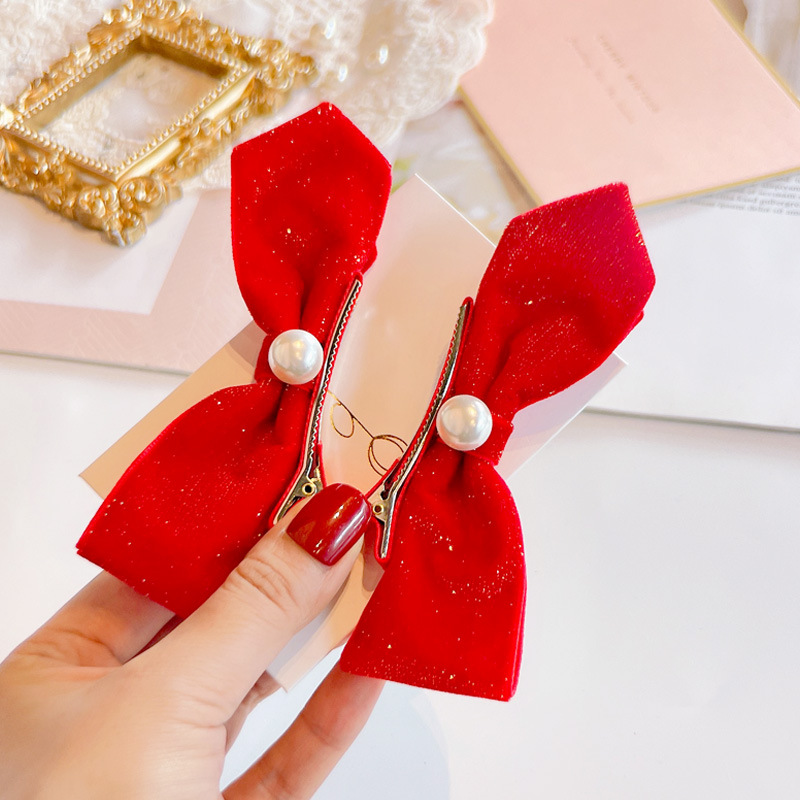 Red Golden Velvet Bow Hair Ornament Baby Hair Circles Pins Christmas New Year Korean Accessories Hair Clips for Women Girls 1pcs