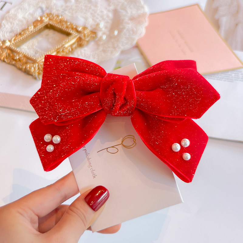 Red Golden Velvet Bow Hair Ornament Baby Hair Circles Pins Christmas New Year Korean Accessories Hair Clips for Women Girls 1pcs