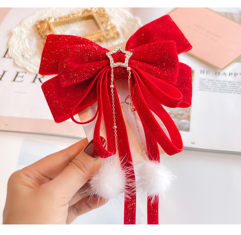 Red Golden Velvet Bow Hair Ornament Baby Hair Circles Pins Christmas New Year Korean Accessories Hair Clips for Women Girls 1pcs
