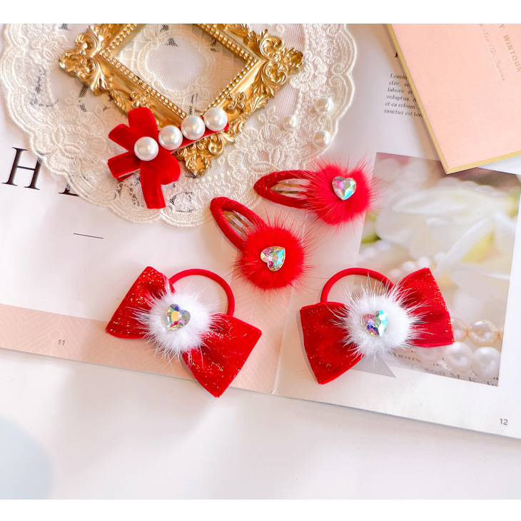 Red Golden Velvet Bow Hair Ornament Baby Hair Circles Pins Christmas New Year Korean Accessories Hair Clips for Women Girls 1pcs
