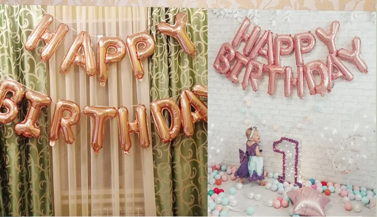 13pcs Birthday Balloon Rose Gold Color Foil Letter Balloons Set Happy Birthday Decoration Globos Kids Party Supplies