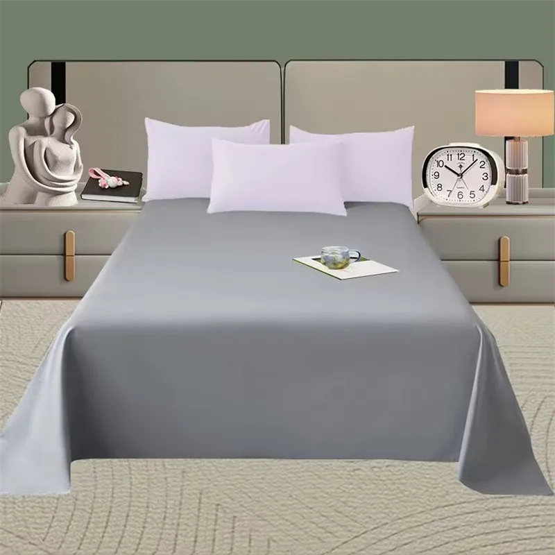Spring Summer Autumn 1Pc 100% Polyester Flat Sheet Solid Color High Quality Bed Sheet Large Size 250X270cm Customizable