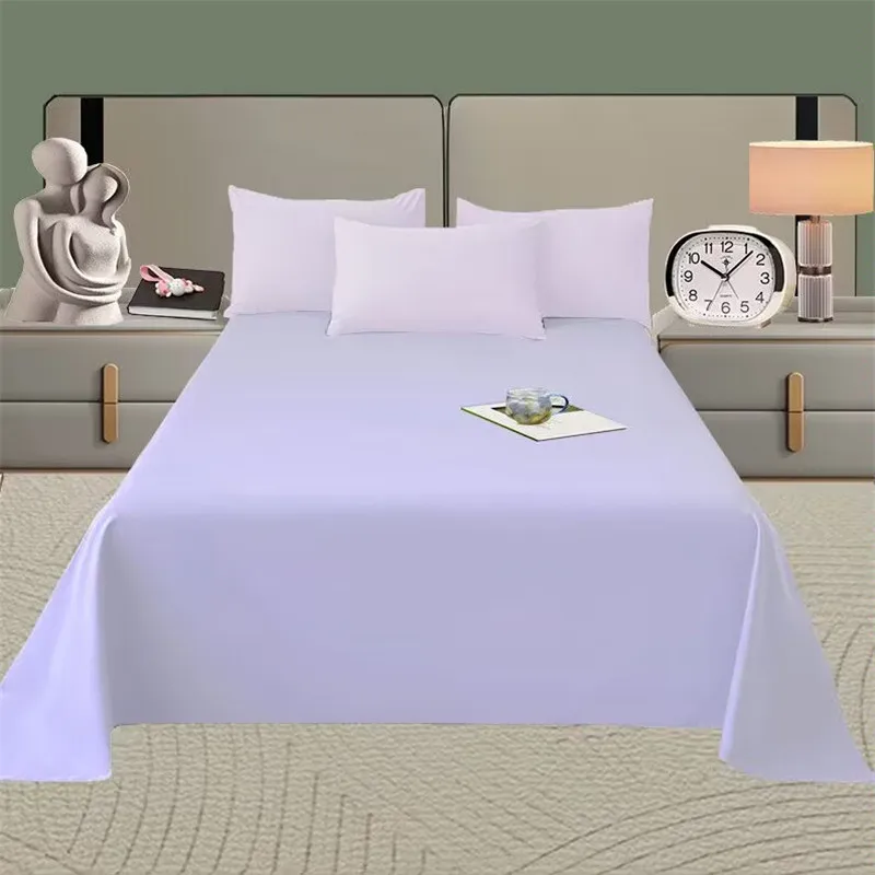 Spring Summer Autumn 1Pc 100% Polyester Flat Sheet Solid Color High Quality Bed Sheet Large Size 250X270cm Customizable