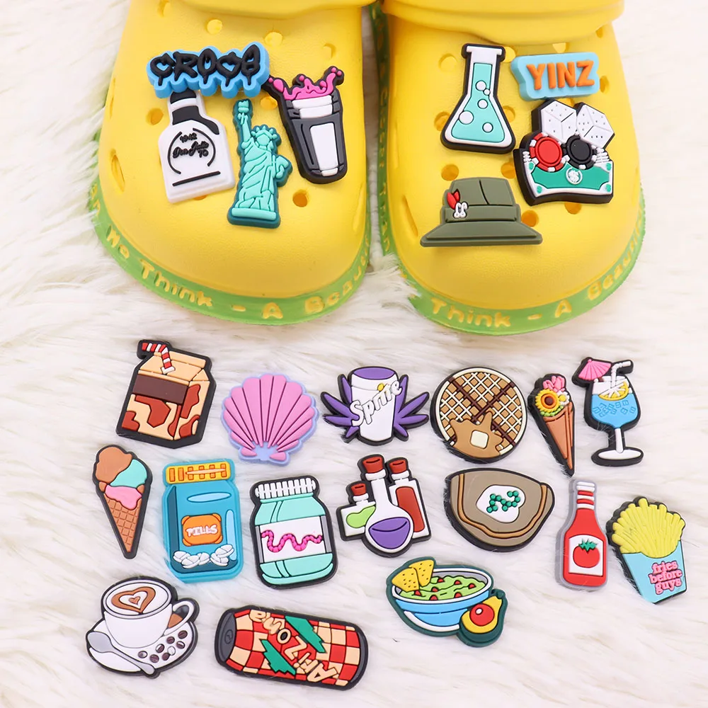 New 1Pcs Ice Cream Coffee Hat Drink Statue of Liberty Shoe Charms Accessories PVC Sandals Shoes Buckle Fit Backpack Clogs Pins