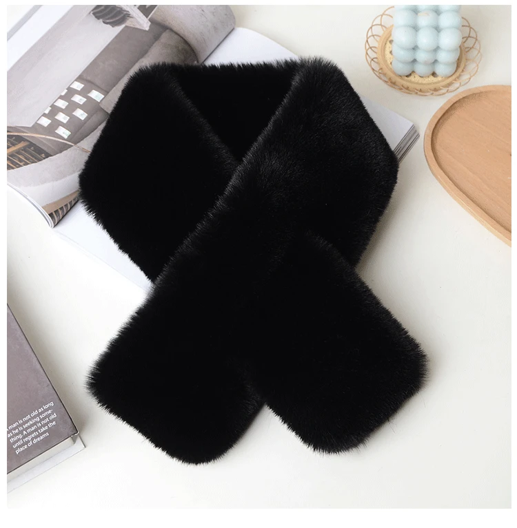 Luxury Winter Warm Faux Fur Rabbit Fur Scarf Double sided Plush Thickened Fur Warm Hundred with Female Students Scarf Fur Collar