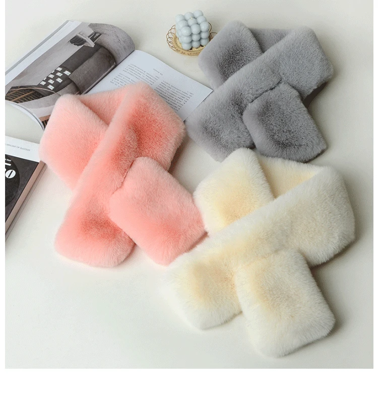 Luxury Winter Warm Faux Fur Rabbit Fur Scarf Double sided Plush Thickened Fur Warm Hundred with Female Students Scarf Fur Collar