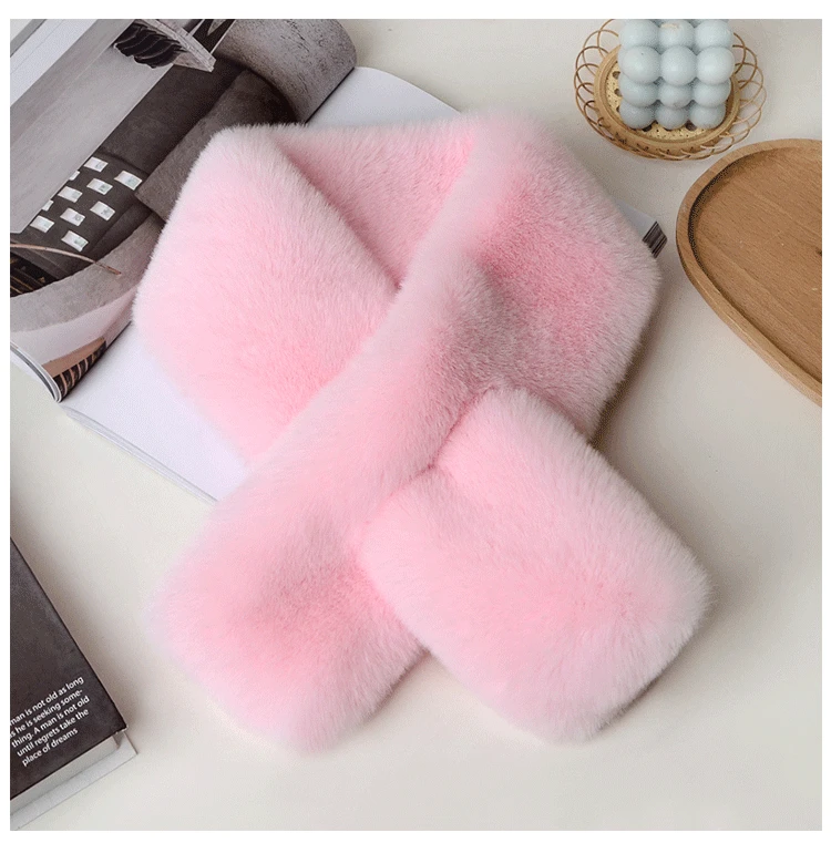 Luxury Winter Warm Faux Fur Rabbit Fur Scarf Double sided Plush Thickened Fur Warm Hundred with Female Students Scarf Fur Collar
