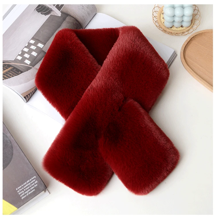 Luxury Winter Warm Faux Fur Rabbit Fur Scarf Double sided Plush Thickened Fur Warm Hundred with Female Students Scarf Fur Collar