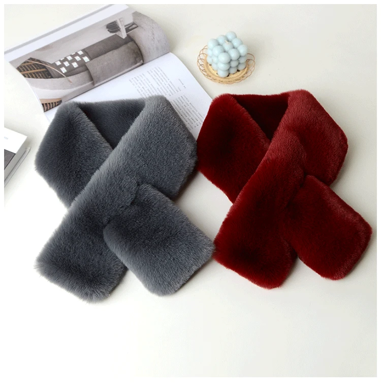 Luxury Winter Warm Faux Fur Rabbit Fur Scarf Double sided Plush Thickened Fur Warm Hundred with Female Students Scarf Fur Collar