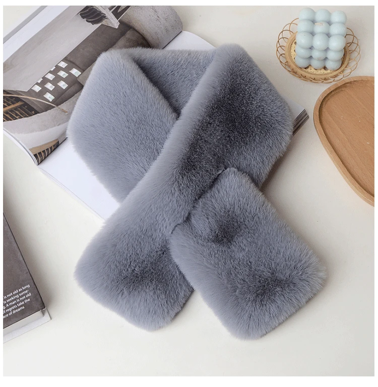 Luxury Winter Warm Faux Fur Rabbit Fur Scarf Double sided Plush Thickened Fur Warm Hundred with Female Students Scarf Fur Collar