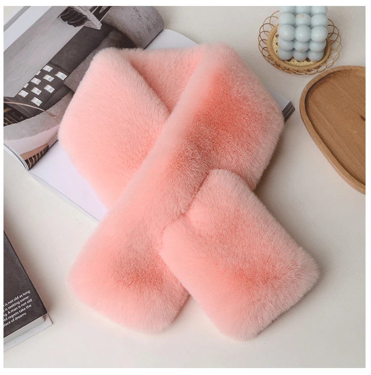 Luxury Winter Warm Faux Fur Rabbit Fur Scarf Double sided Plush Thickened Fur Warm Hundred with Female Students Scarf Fur Collar