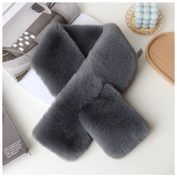 Luxury Winter Warm Faux Fur Rabbit Fur Scarf Double sided Plush Thickened Fur Warm Hundred with Female Students Scarf Fur Collar