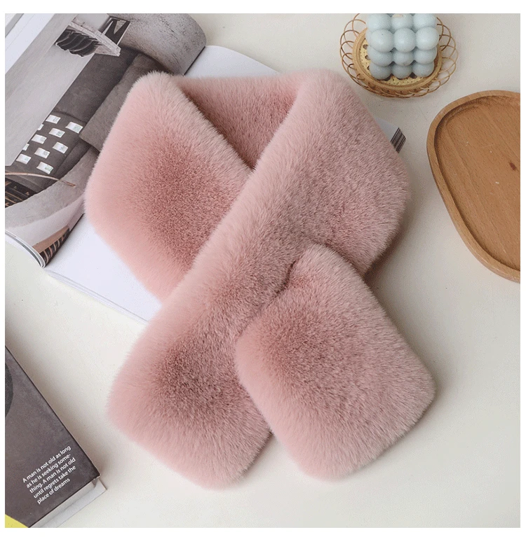 Luxury Winter Warm Faux Fur Rabbit Fur Scarf Double sided Plush Thickened Fur Warm Hundred with Female Students Scarf Fur Collar