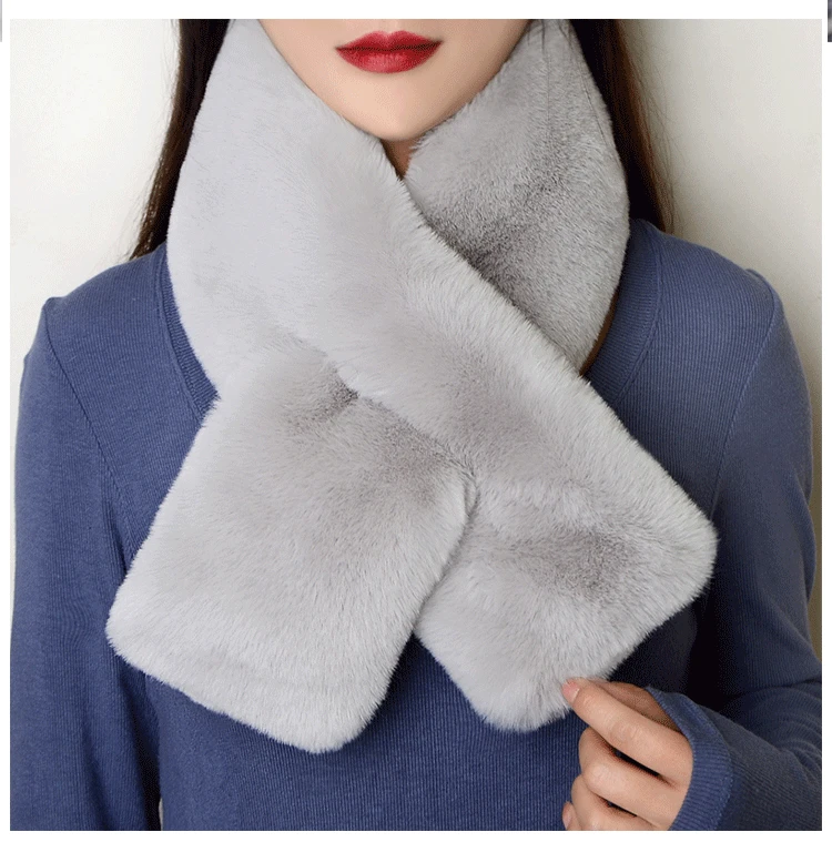 Luxury Winter Warm Faux Fur Rabbit Fur Scarf Double sided Plush Thickened Fur Warm Hundred with Female Students Scarf Fur Collar