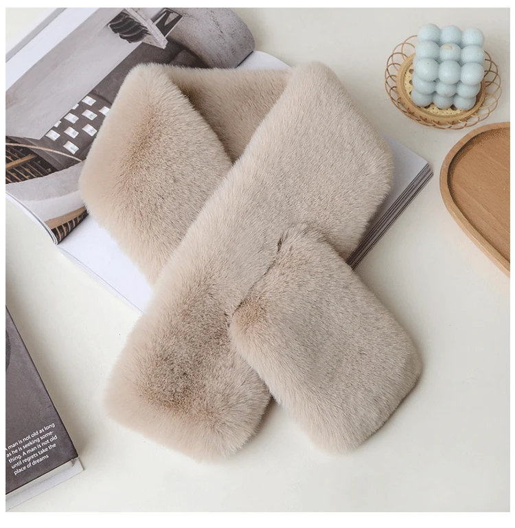 Luxury Winter Warm Faux Fur Rabbit Fur Scarf Double sided Plush Thickened Fur Warm Hundred with Female Students Scarf Fur Collar