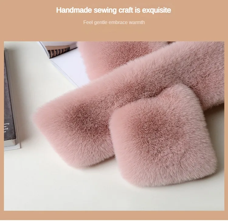 Luxury Winter Warm Faux Fur Rabbit Fur Scarf Double sided Plush Thickened Fur Warm Hundred with Female Students Scarf Fur Collar