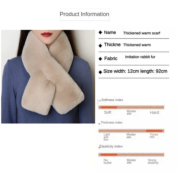Luxury Winter Warm Faux Fur Rabbit Fur Scarf Double sided Plush Thickened Fur Warm Hundred with Female Students Scarf Fur Collar