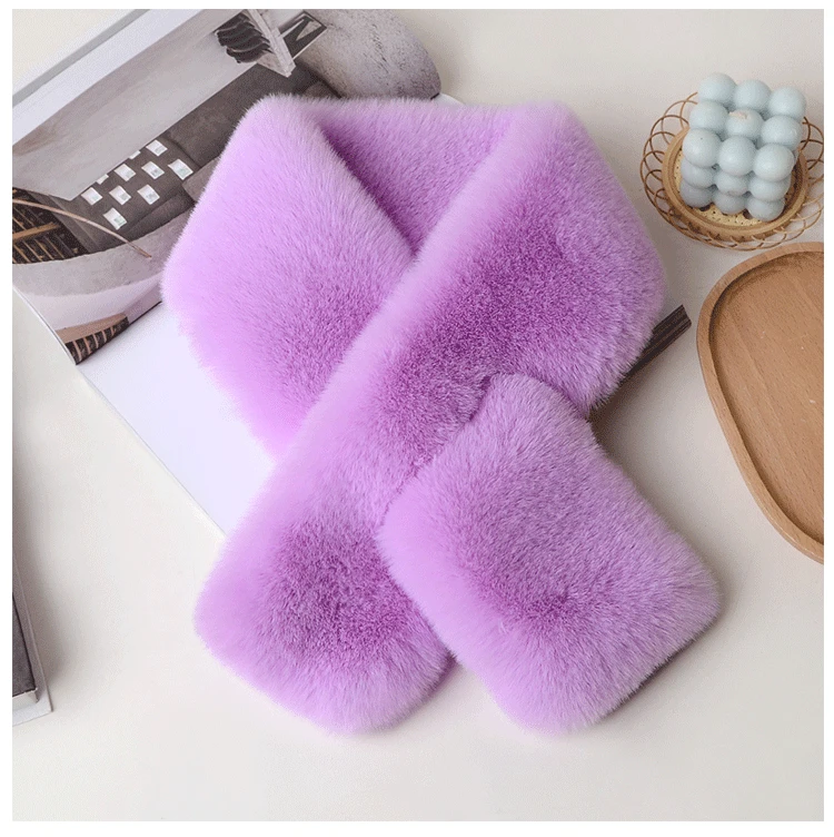 Luxury Winter Warm Faux Fur Rabbit Fur Scarf Double sided Plush Thickened Fur Warm Hundred with Female Students Scarf Fur Collar