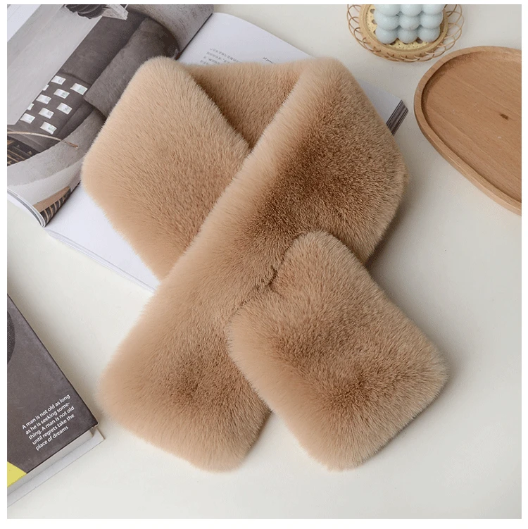 Luxury Winter Warm Faux Fur Rabbit Fur Scarf Double sided Plush Thickened Fur Warm Hundred with Female Students Scarf Fur Collar