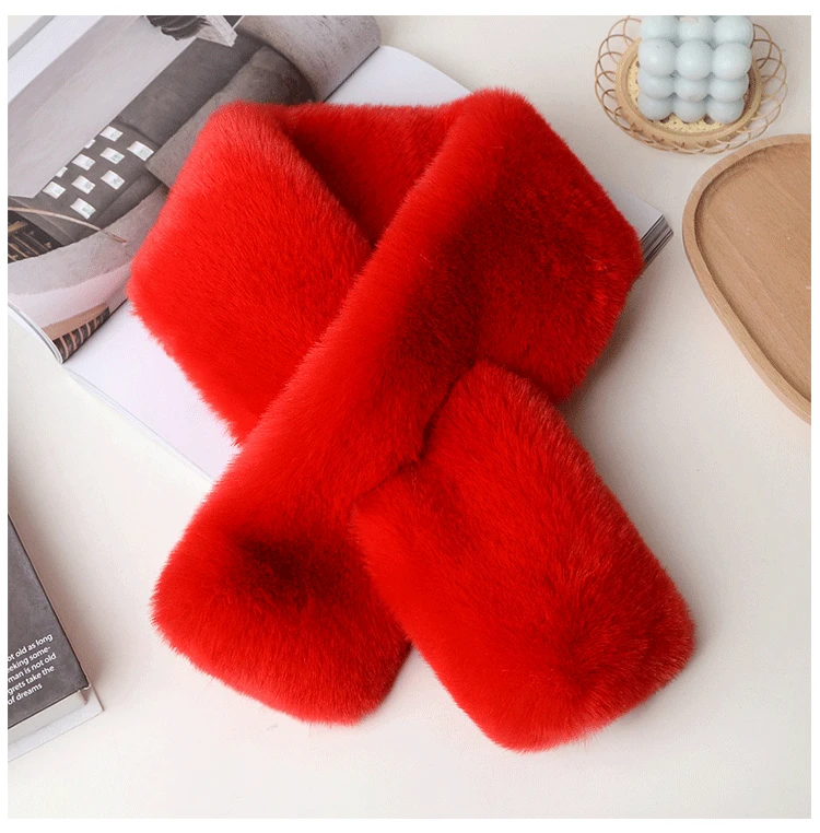 Luxury Winter Warm Faux Fur Rabbit Fur Scarf Double sided Plush Thickened Fur Warm Hundred with Female Students Scarf Fur Collar