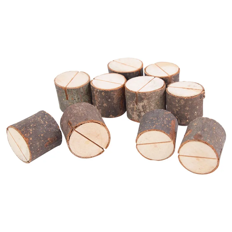 10pcs Natural Wooden Place Card Holders Stand Card Photo Clip Holder Rustic Wedding Decorations Party Table Number Name Sign