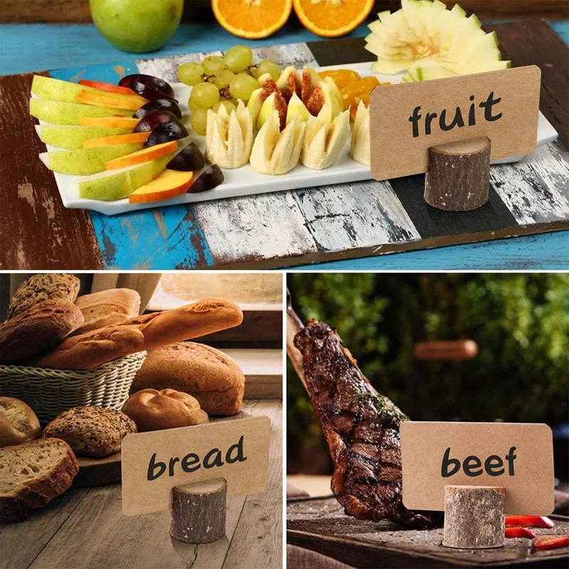10pcs Natural Wooden Place Card Holders Stand Card Photo Clip Holder Rustic Wedding Decorations Party Table Number Name Sign
